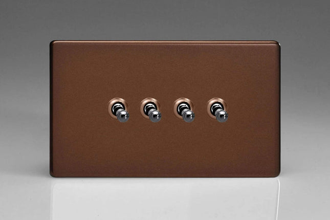 Varilight 4-Gang 10A 1- or 2-Way Toggle Light Switch (Twin Plate) Mocha XDMT9S