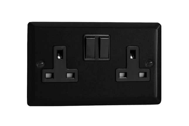 Varilight Urban Matt Black 2-Gang Double Pole Switched 13 Amp Plug Socket with Black Insert