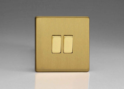 Varilight XDB2S Flat Plate Screwless Brushed Brass 2-Gang Light Switch Decorative Inserts, White, 86x86x25mm