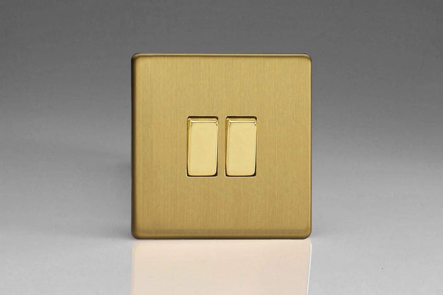 Varilight 2-Gang 1-Gang Intermediate And 1-Gang 1 or 2 Way 10 Amp Switch Dimension Screwless Brushed Brass XDB71S