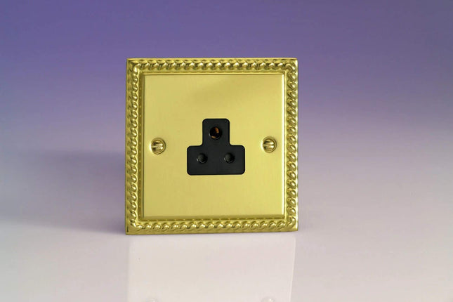 Varilight 1-Gang 2A Round Pin Plug Socket Georgian Brass XGRP2AB