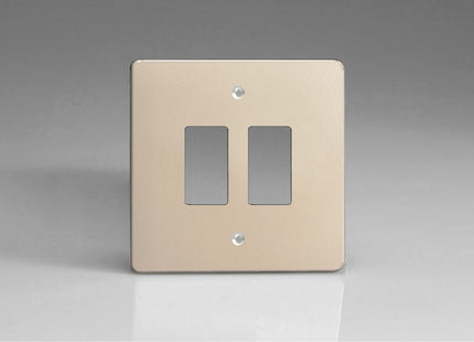 Varilight Flat Plate Powergrid Satin Chrome 2-Gang Faceplate