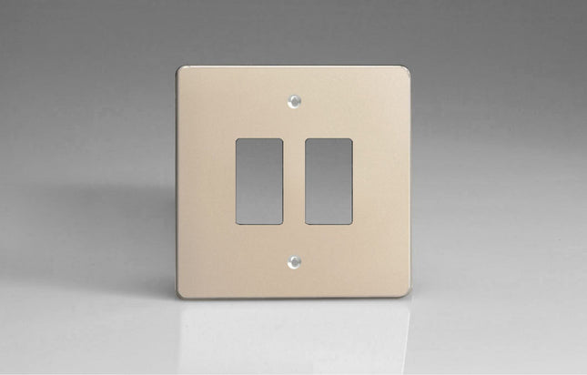 Varilight Flat Plate Powergrid Satin Chrome 2-Gang Faceplate