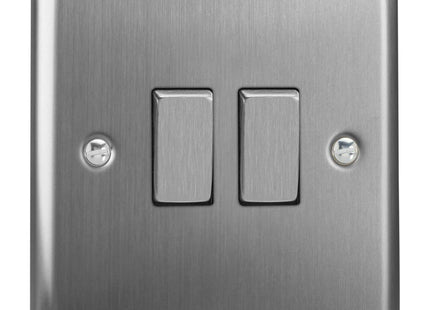 Varilight XT71D Classic Brushed Steel 2-Gang 10A Rocker Light Switch (1 x Intermediate 1 x 2W)