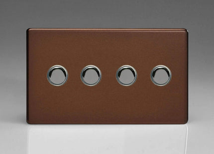 Varilight 4-Gang 6A 1- or 2-Way Push-On/Off Impulse Switch (Twin Plate) Mocha XDMP4S