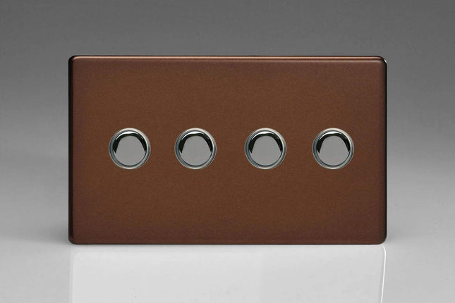 Varilight 4-Gang 6A 1- or 2-Way Push-On/Off Impulse Switch (Twin Plate) Mocha XDMP4S