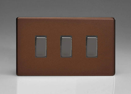 Varilight 3-Gang 10A 1- or 2-Way Rocker Light Switch (Twin Plate) Mocha XDM93S