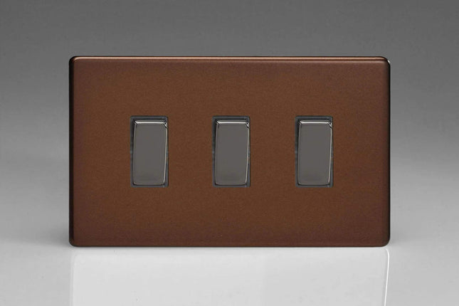 Varilight 3-Gang 10A 1- or 2-Way Rocker Light Switch (Twin Plate) Mocha XDM93S