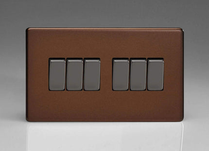 Varilight 6-Gang 10A 1- or 2-Way Rocker Light Switch (Twin Plate) Mocha XDM96S