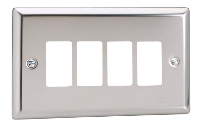 Varilight XCPGY4 Classic Mirror Chrome 4 Gang PowerGrid Plate (Twin Plate)