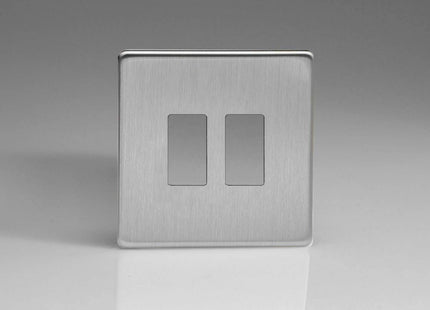 Varilight 2-Gang Screwless PowerGrid Plate Including Yoke (Single Plate) in Brushed Steel