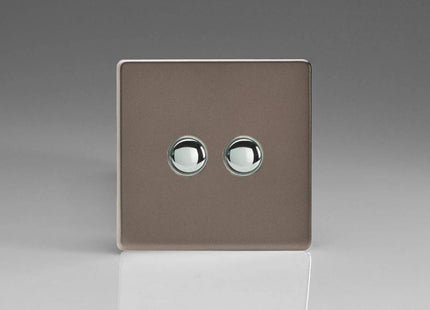 Varilight 2-Gang 6A 1- or 2-Way Push-On/Off Impulse Switch Pewter XDRP2S