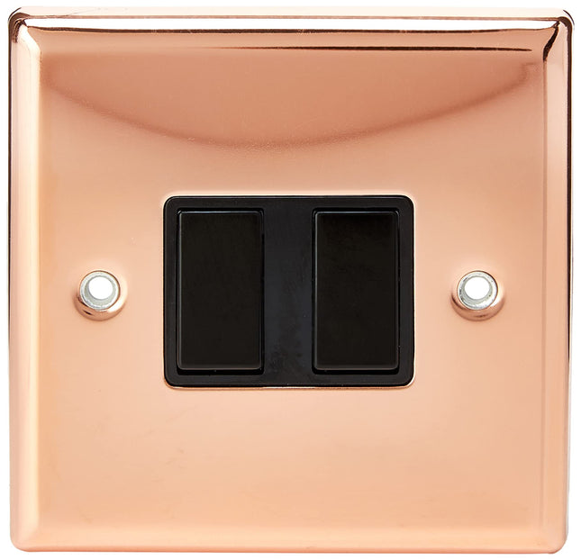 Varilight XY2B.CU Light Switch 2-Gang 2 Way 10 Amp Polished Copper (Black Inserts)