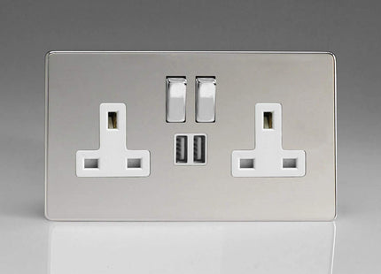 Varilight XDC5U2SWS 13A Socket 2-Gang With USB Polished Chrome White