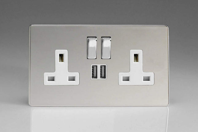 Varilight XDC5U2SWS 13A Socket 2-Gang With USB Polished Chrome White