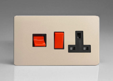 Varilight 45A Cooker Panel with 13A Double Pole Switched Plug Socket Outlet (Red Rocker) Satin Chrome XDN45PBS