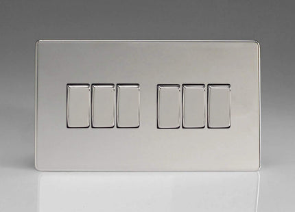 Varilight 6-Gang 10A 1- or 2-Way Rocker Light Switch (Twin Plate) Polished Chrome XDC96S