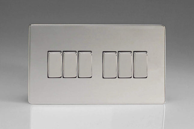 Varilight 6-Gang 10A 1- or 2-Way Rocker Light Switch (Twin Plate) Polished Chrome XDC96S