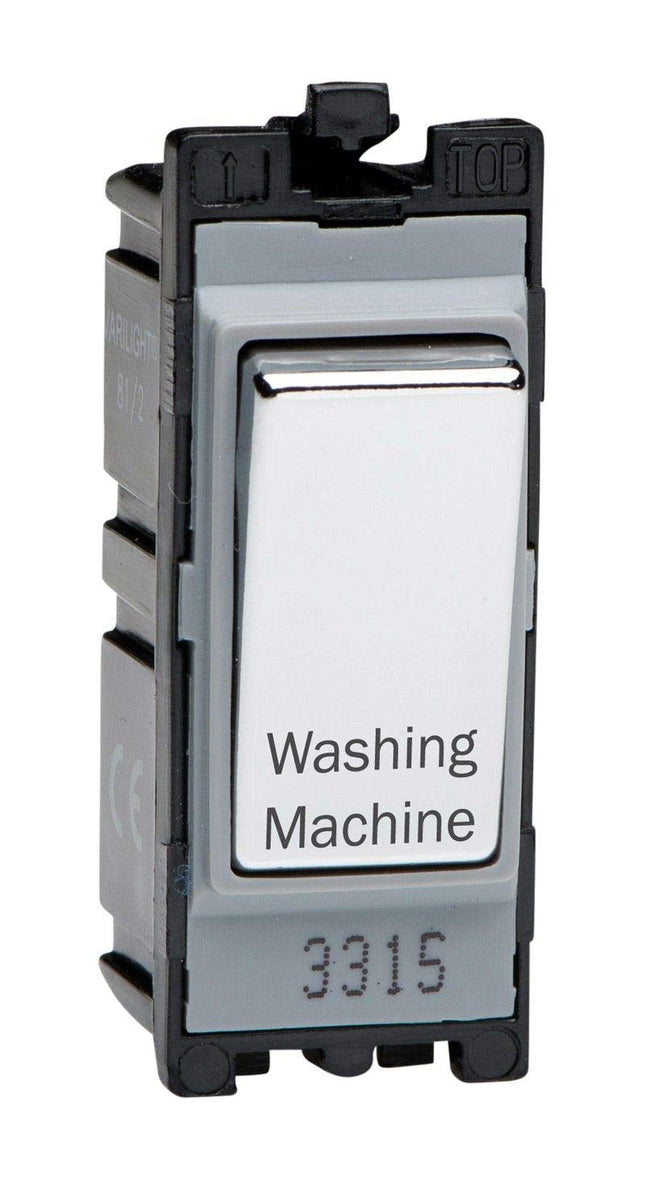 Varilight Engraved 20A 1-Way Double Pole Switch 'Washing Machine' PowerGrid Chrome G201DC.WM