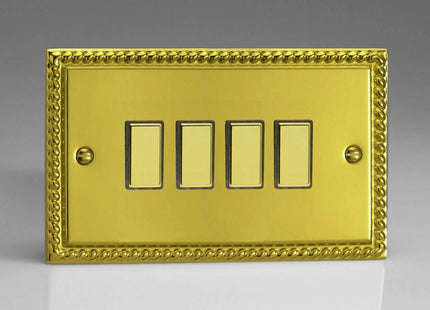 Varilight 4-Gang Tactile Touch Control Dimming Light Switch Slave for use with Eclique2 Master on 2-Way Circuits (Twin Plate) Georgian Brass JGES004
