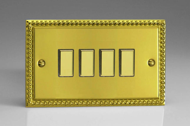 Varilight 4-Gang Tactile Touch Control Dimming Light Switch Slave for use with Eclique2 Master on 2-Way Circuits (Twin Plate) Georgian Brass JGES004
