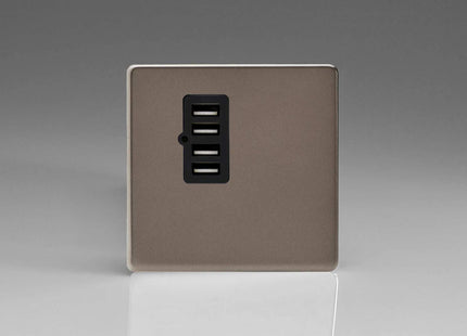 Varilight XDRU4BS Screwless Pewter 4 Gang 5V DC 4800mA USB Charging Port (Single Plate)