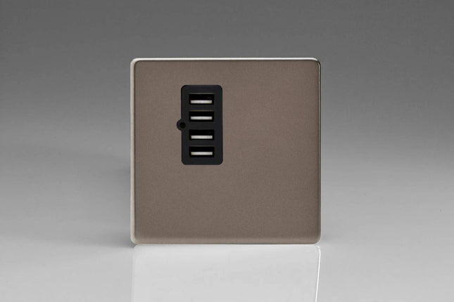 Varilight XDRU4BS Screwless Pewter 4 Gang 5V DC 4800mA USB Charging Port (Single Plate)