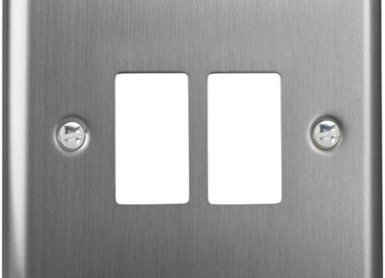 Varilight XTPGY2 Classic Brushed Steel 2-Gang Grid Plate (Single Plate)