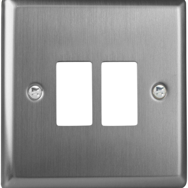 Varilight XTPGY2 Classic Brushed Steel 2-Gang Grid Plate (Single Plate)