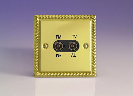 Varilight 2-Gang Diplex Plug Socket, TV/FM Georgian Brass XGTVFMB