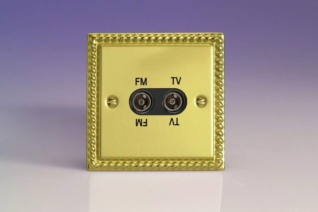 Varilight 2-Gang Diplex Plug Socket, TV/FM Georgian Brass XGTVFMB