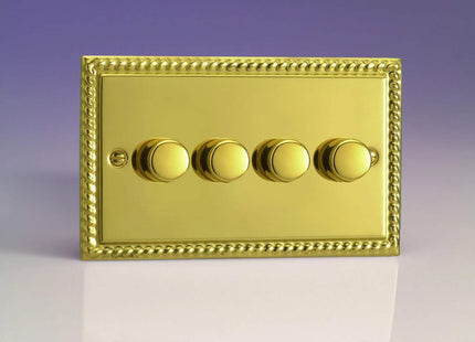 Varilight Classic V-Pro Georgian Brass 4 Gang LED Trailing Edge Dimmer Switch 1 or 2 Way
