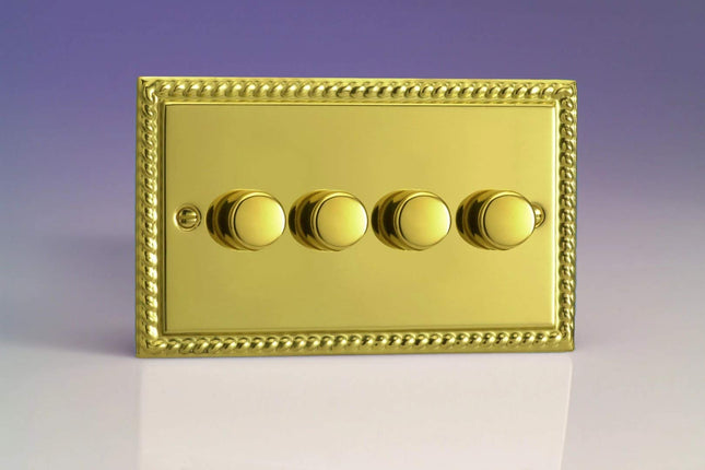 Varilight Classic V-Pro Georgian Brass 4 Gang LED Trailing Edge Dimmer Switch 1 or 2 Way