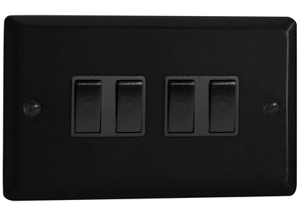 Varilight Urban Matt Black 4 Gang 2-Way 10 Amp Switch Metal Rocker