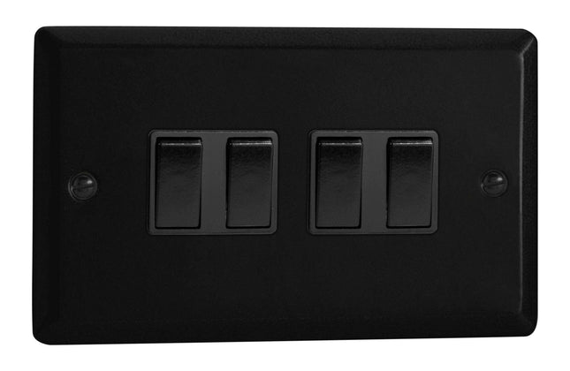 Varilight Urban Matt Black 4 Gang 2-Way 10 Amp Switch Metal Rocker