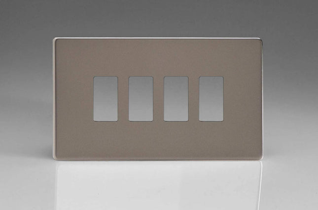 Varilight XDRPGY4S Screwless Pewter 4 Gang PowerGrid Plate (Twin Plate)