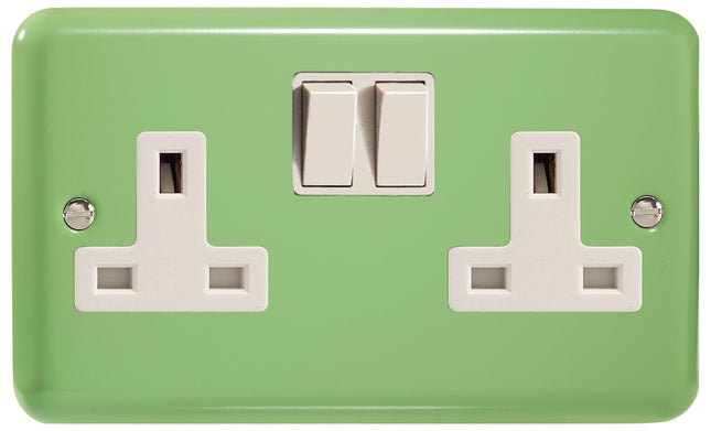 Varilight 2-Gang (Double), 13 Amp Switched Socket, Classic Lily Beryl Green XY5W.BG