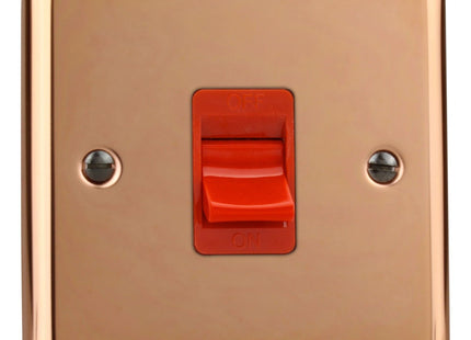 Varilight 45A Cooker Switch (Single Plate, Red Rocker)