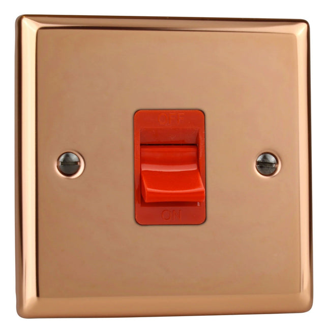 Varilight 45A Cooker Switch (Single Plate, Red Rocker)