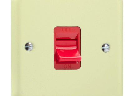 Varilight 45A Cooker Switch (Single Plate, Red Rocker) White Chocolate XY45S.WC