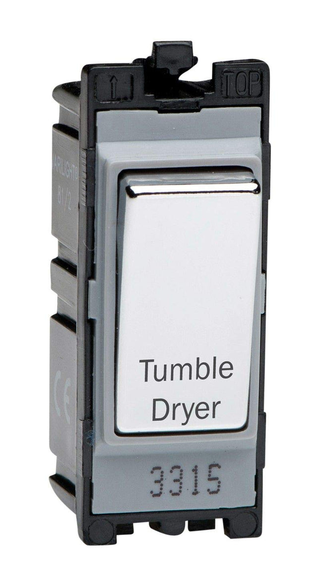Varilight Engraved 20A 1-Way Double Pole Switch 'Tumble Dryer' PowerGrid Chrome G201DC.TD
