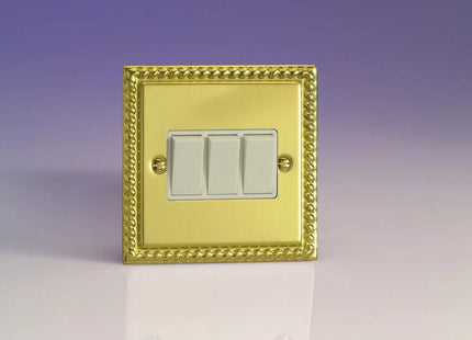 Varilight XG3W Rocker Switches 3 Gang Georgian Brass White,95x95x25mm