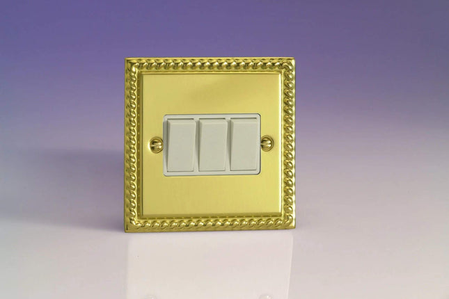 Varilight XG3W Rocker Switches 3 Gang Georgian Brass White,95x95x25mm