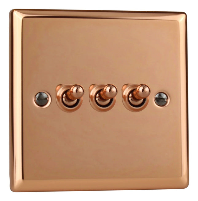 Varilight Urban Polished Copper 3 Gang 2-Way 10 Amp Toggle Switch