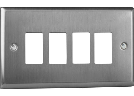 Varilight XTPGY4 Classic Brushed Steel 4 Gang PowerGrid Plate (Twin Plate)