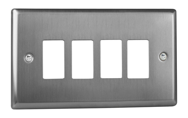 Varilight XTPGY4 Classic Brushed Steel 4 Gang PowerGrid Plate (Twin Plate)