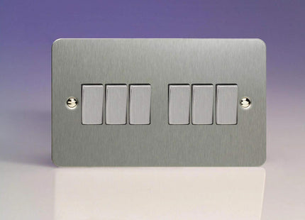 Varilight XFS96D 6 Gang 10A 1 Or 2 Way Rocker Switch In Brushed Steel