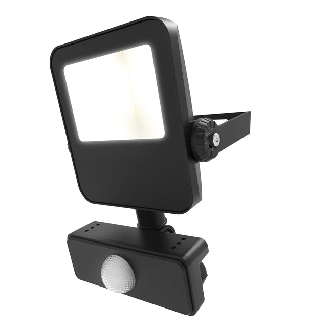 4lite Outdoor Graden/Security LED Floodlight with PIR Sensor IP65 10w 1050lm Die-Cast Black Cool White