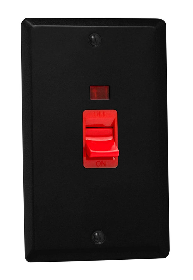 Varilight XY45N.MB Urban Matt Black 45A DP Cooker Switch Vertical Twin Plate + Neon