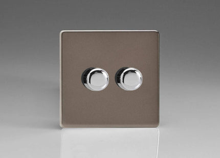 Varilight Pewter Screwless, LED Dimmer Switch V-Pro Series, 2-Gang (Single), 1 or 2 Way, 250 Watt (Trailing Edge)
